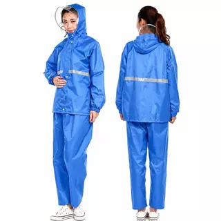 เสื้อกันฝน Raincoat เสื้อ + กางเกงและหมวกสำหรับกันลมกันฝน ชุดกันฝนแบบหนา มีแถบสะท้อนแสง แบบหนา เหนียว อย่างดี ทนทาน