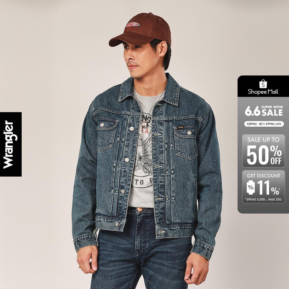 WRANGLER เสื้อแจ็กเก็ตผู้ชาย คอลเลคชั่น Biker Look รุ่น WR F325MJKTN02 สียีนส์กลาง