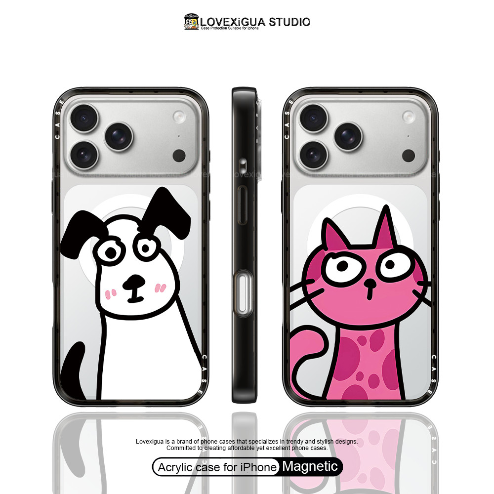 โปร่งใสคู่น่ารักแมวและสุนัขเคสโทรศัพท์แม่เหล็กสําหรับ iPhone 17Pro Max 17 Air 16 Plus 15 14 13 Pro Max กรณีขนาดกะทัดรัดกันกระแทกฝาครอบป้องกัน