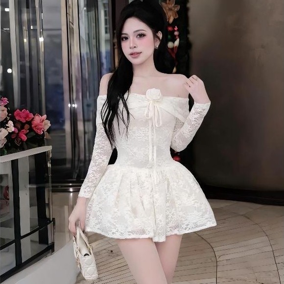 D66 BIGSIZE DRESS เดรสสั้นเปิดไหล่