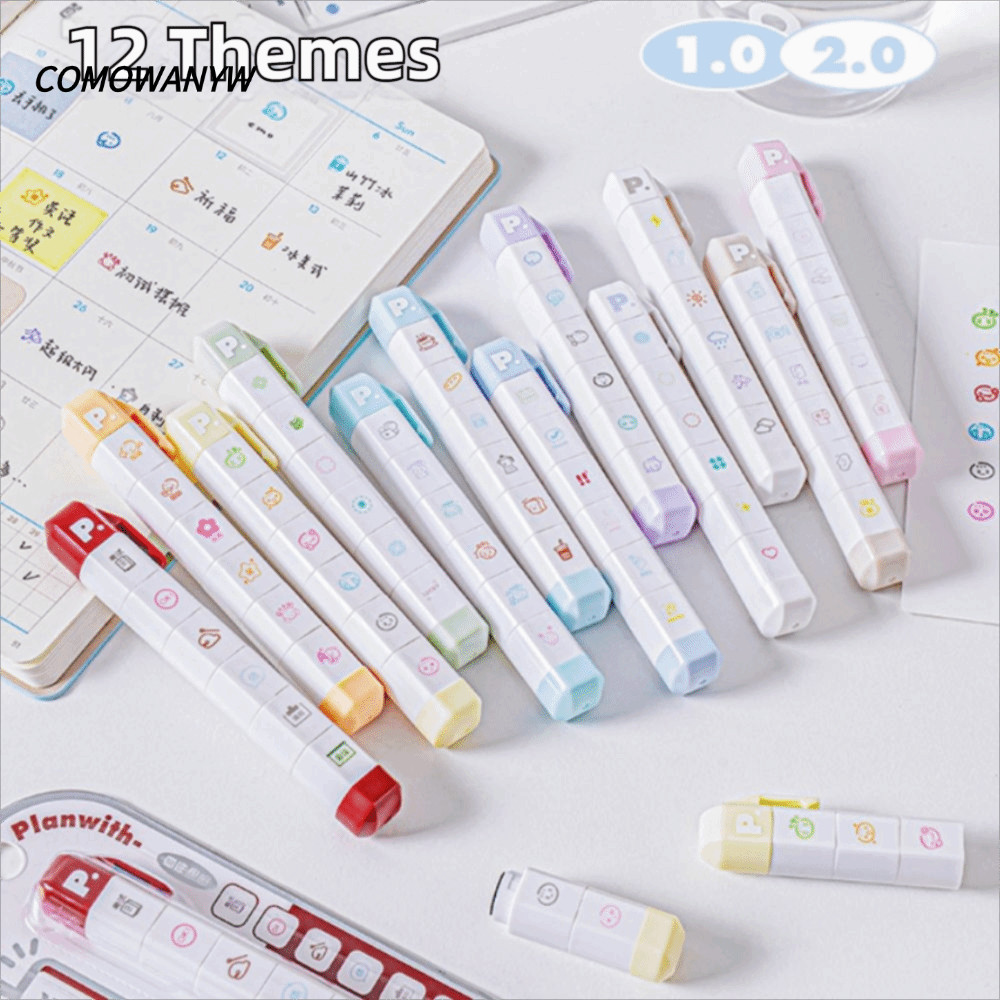KOWANYW To Do List Journal แสตมป์, 6 รูปแบบการ์ตูนซีลปากกา,น่ารักแบบพกพาที่ถอดออกได้ Self-ink ไดอารี่ซีลเด็กของขวัญโรงเรียนเครื่องเขียน