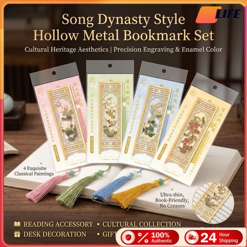 เก็บปลายทาง！ที่คั่นหนังสือลายฉลุ พร้อมพู่ วัสดุโลหะ สําหรับนักเรียน อ่านหนังสือ Bookmarkจีน