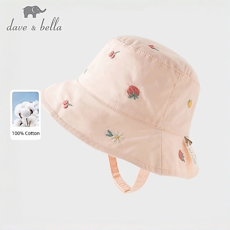 Dave Bella หมวกกันแดด บักเก็ต เด็กหญิง 100% cotton งานปัก หมวก สไตล์หวานน่ารัก ฤดูร้อน DB1260971