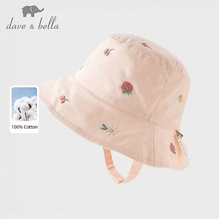 Dave Bella หมวกกันแดด บักเก็ต เด็กหญิง 100% cotton งานปัก หมวก สไตล์หวานน่ารัก ฤดูร้อน DB1260971