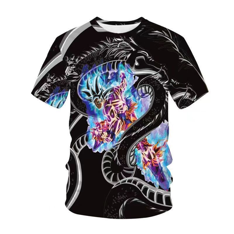 夏季七龙珠动漫二元เสื้อยืดแขนสั้นพิมพ์ลายแบบใช้แล้วทิ้งต้นฤดูใบไม้ร่วงวัยรุ่นชายเสื้อรัดรูปฤดูร้อนดราก้อนบอลแ