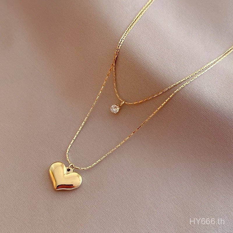 18K Gold Love t สร้อยคอเหล็กไทเทเนียมหญิงยุโรปอเมริกัน Retro แฟชั่น Z0J7