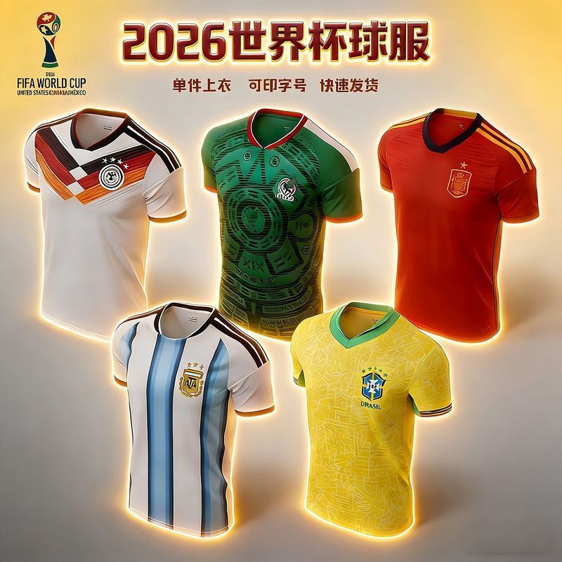 2026 World Cup Football Jersey Quick-Drying Short-Sleeved Jersey Italy England Argentina Spain Multi
