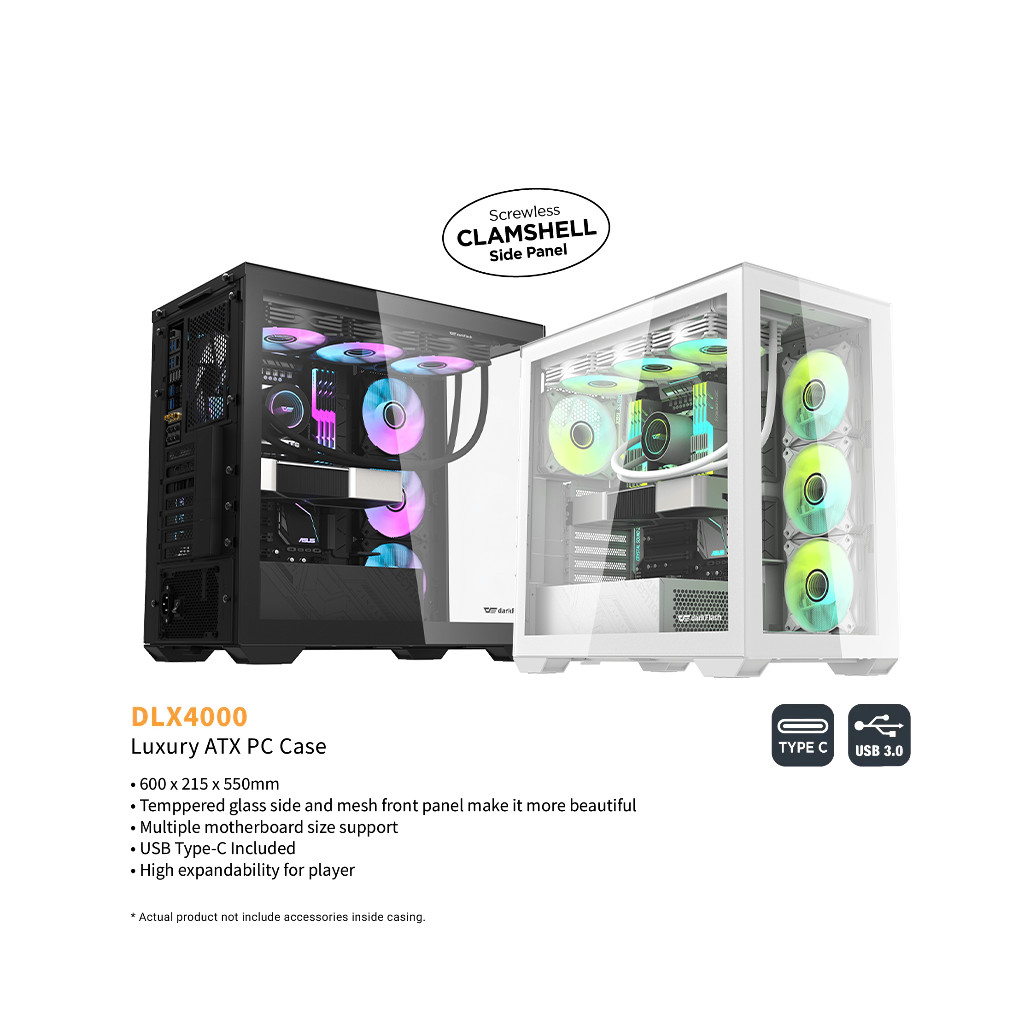 DarkFlash DLX4000 Tempered Glass Luxury ATX Case มาพร้อมพัดลม ARGB 4 ตัว