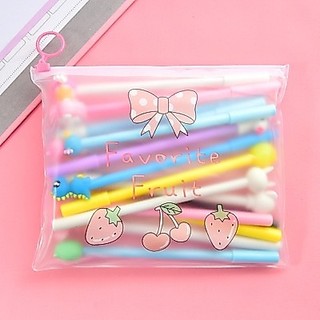 Pulpen Gel Karakter Lucu Set Isi 20PCS Pena FREE Zipper Pouch Tempat Pensil Transparan Stockami A15