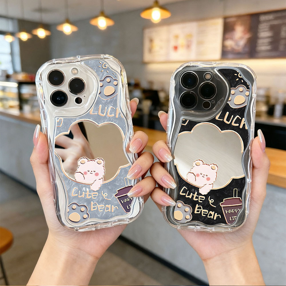 Cloud Bear Luck Mirrorน่ารักการ์ตูนพิมพ์กระจกแต่งหน้ากันกระแทกนุ่มRealme C71 Note 70 C85 Pro C85 4G/