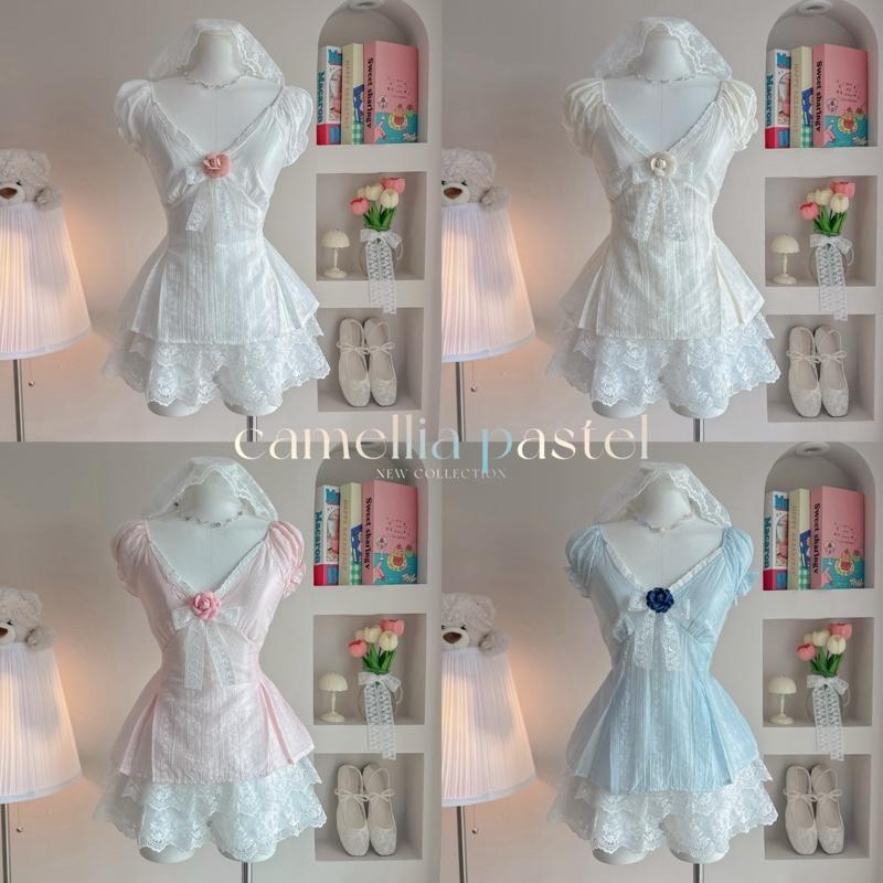 Camellia pastel เสื้อแขนตุ๊กตา กางเกงลูกไม้ น่ารัก