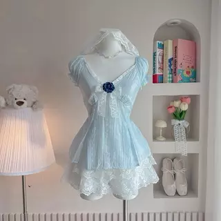 Camellia pastel เสื้อแขนตุ๊กตา กางเกงลูกไม้ น่ารัก