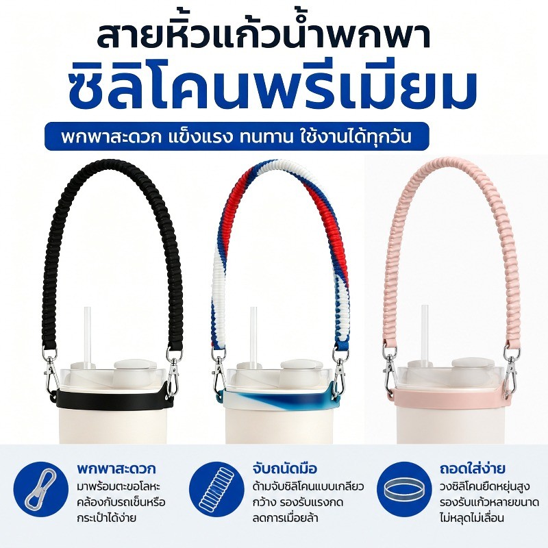 ที่จับขวดน้ำ สลิงขวดน้ำ สายคล้องซิลิโคน นุ่มทนทาน รองรับแก้วน้ำ 8-40 ออนซ์