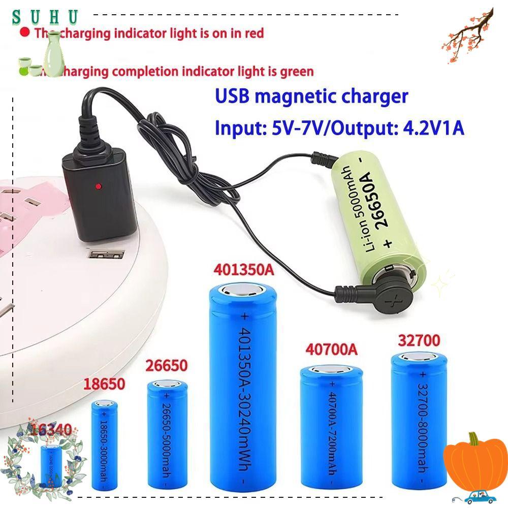 SUHU 1 ชิ้นสายชาร์จแบตเตอรี่, 3.7 โวลต์ 4.2 โวลต์แบตเตอรี่ลิเธียมแม่เหล็ก Charger, Universal USB USB Magnetic Charger สําหรับ 18650 16340 26650 แบตเตอรี่