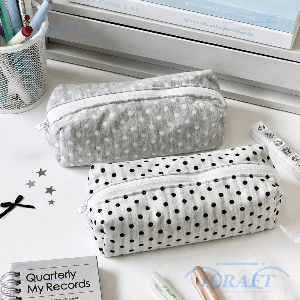 ICRAFT Pencil , กระเป๋าใส่ปากกาดีไซน์ลายจุดความจุขนาดใหญ่, ที่เก็บเครื่องเขียนแบบสัมผัสแบบนุ่มอเนกประสงค์ Back To School