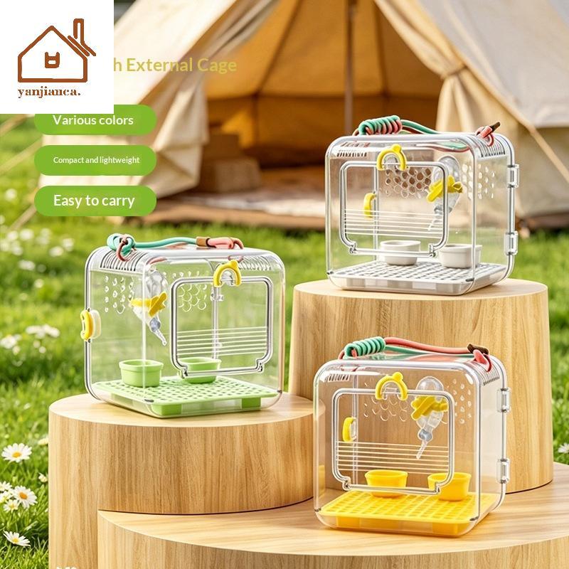 YANCA แบบพกพา Clear Bird Travel Cage น้ําหนักเบาโปร่งใส Parrot Carrier สําหรับนกขนาดเล็กกลางแจ้งเดิน Vet Visit TH