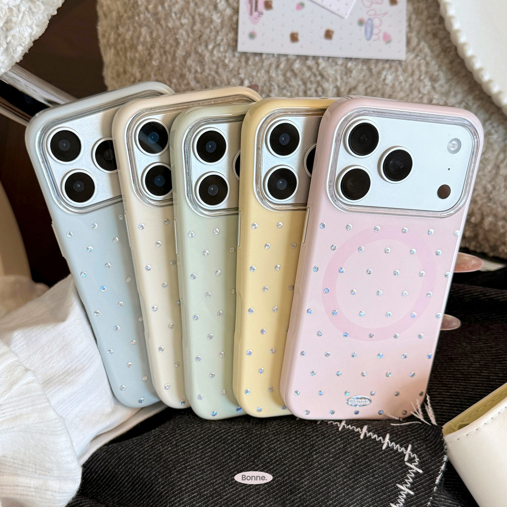 Silver Polka Dot Gilt เหมาะสําหรับ Apple 17promax เคสโทรศัพท์ iphone16 เกาหลี Simple 15 แม่เหล็ก 17 Niche