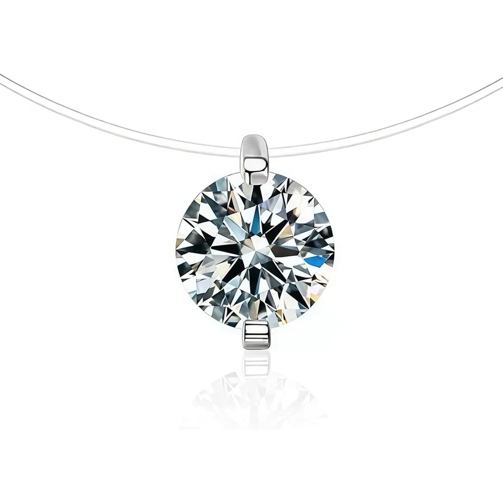 1CT Moissanite สร้อยคอที่มองไม่เห็นสร้อยคอสร้อยคอเพชรเดี่ยวลอย 40.64 + 5.08 ซม., 18K Gold-Plated S92