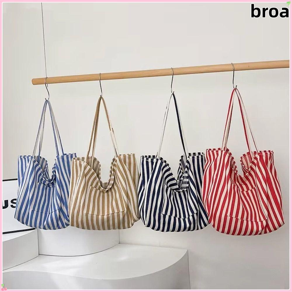 BROA Handle Bag, Totes Canvas Totes Bag, Fashion Casual Style Simple Stripe Pattern Shopping Handbag