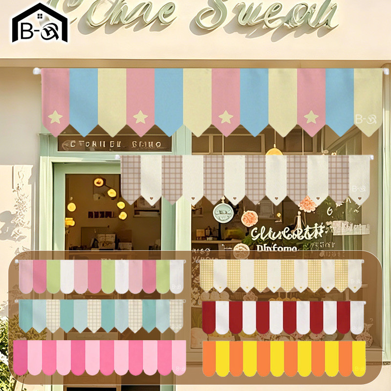 BHQ ผ้าม่านธงสี จับคู่สีโดปามีนสดใส สำหรับตกแต่งร้านค้า ห้องนอน ห้องครัว ติดตั้งง่าย 130x27cm