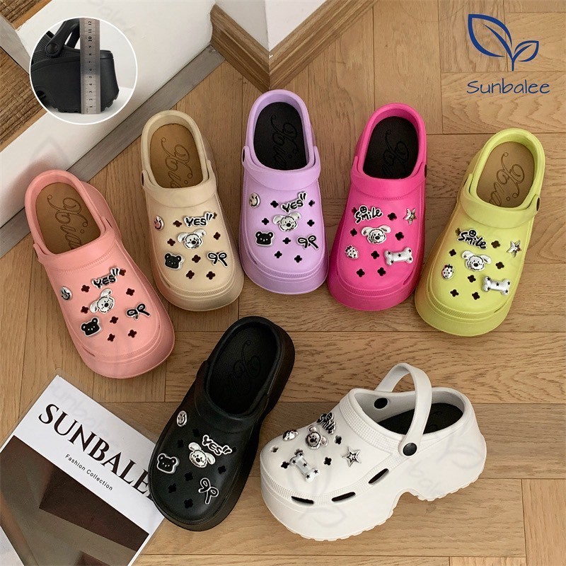 SUNBALEE 🦋 E8899 รองเท้าหัวโตผู้หญิง แตะแบบสวม แถมตัวติด พื้นหนาเสริมส้น มีสายรัด ใส่เดินสบาย สไตล์เกาหลี