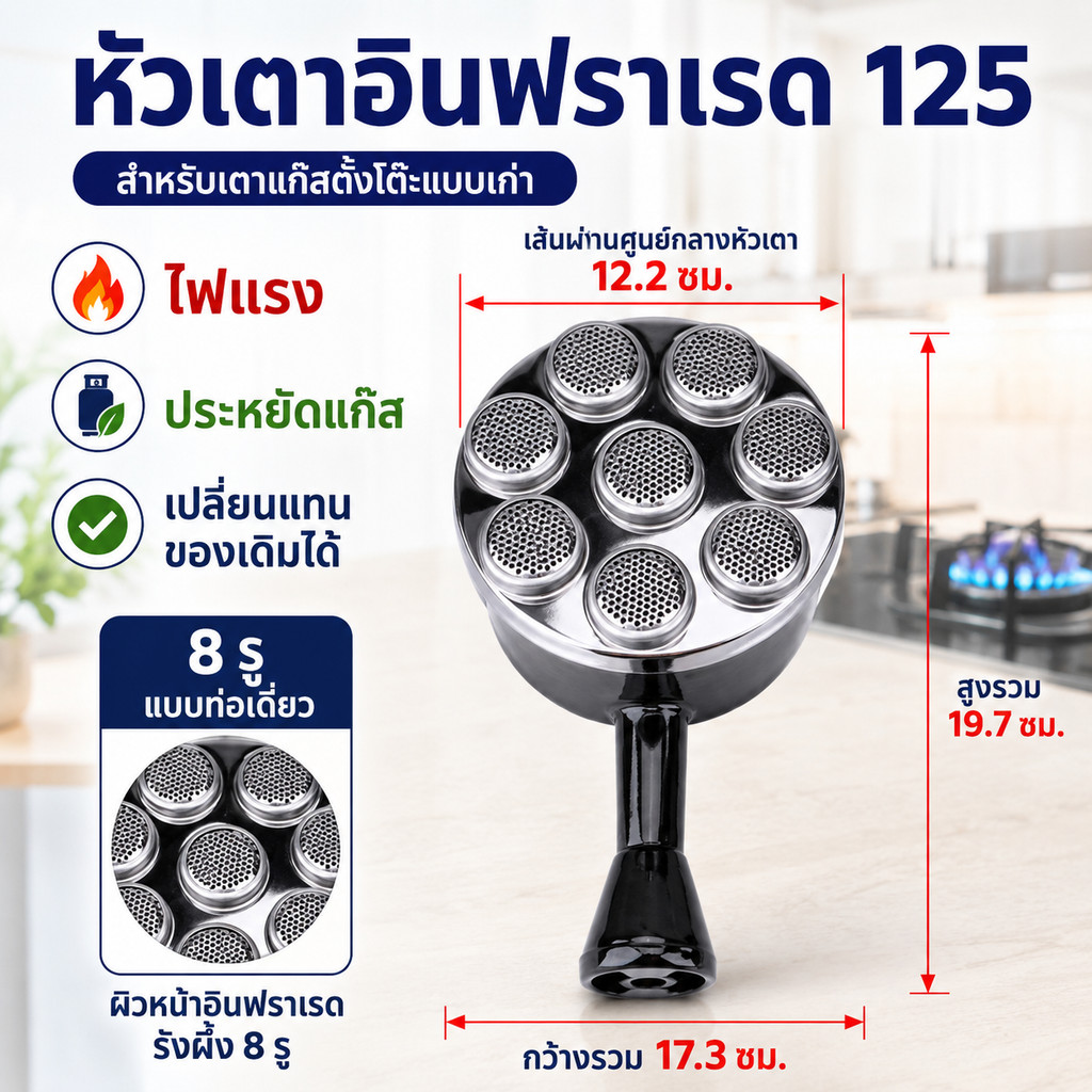 หัวเตาแก๊สตั้งโต๊ะ 90/115/125/135 มม. อะไหล่เตาแก๊สเก่า หัวเตาอินฟราเรด ไฟแรง ประหยัดแก๊ส เปลี่ยนง่าย COD