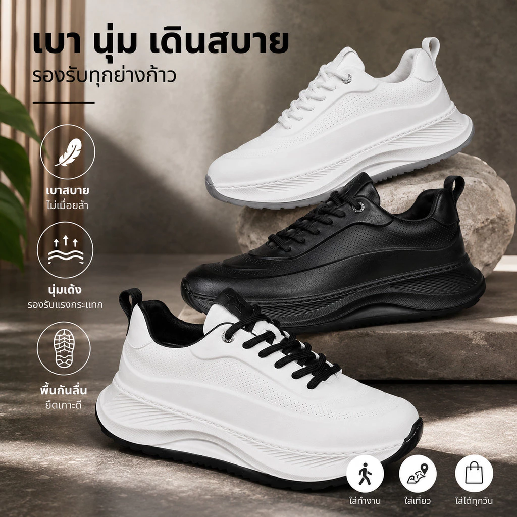 รองเท้าผ้าใบผู้ชาย รองเท้าสไตล์เกาหลี รองเท้าลำลองแฟชั่น พื้นนุ่ม ไซส์ 37-45 พร้อมส่งในไทย (เท้าอวบแนะนำ +1 ไซส์)