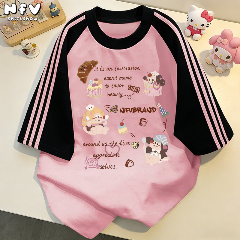 【จัดส่งตลอด 24 ชั่วโมง】NFV สไตล์เกาหลี💖เสื้อยืดเปล่า ลายพิมพ์การ์ตูน อ่อนนุ่ม ระบายอากาศ YG816