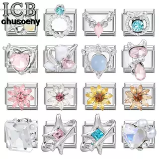 รอบ 3D สีชมพูอิตาเลี่ยน Charm Modular สร้อยข้อมือไทเทเนียมเหล็กปั๊มคู่ DIY สร้อยข้อมืออุปกรณ์เสริม