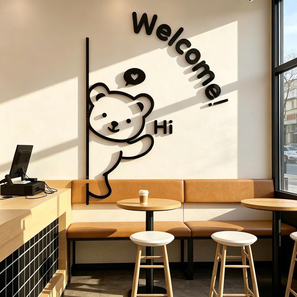สติกเกอร์ผนังอะคริลิคลายหมีการ์ตูน Welcome ตกแต่งผนัง 3D DIY