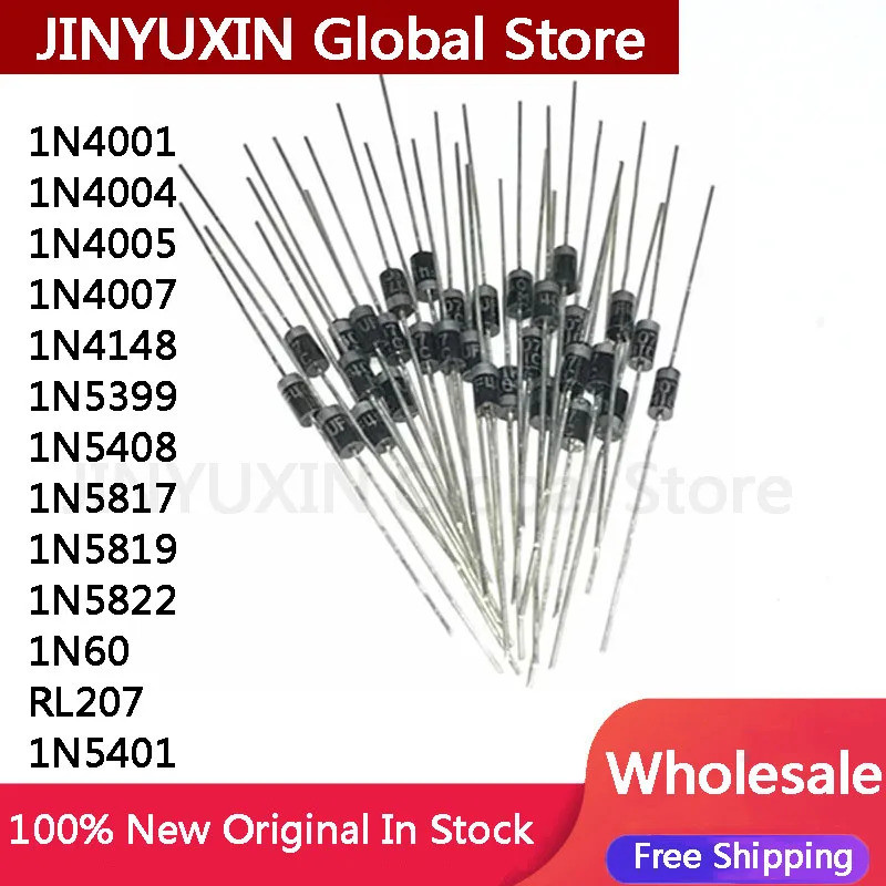 10PCS 1N4001 1N4002 1N4003 1N4004 1N4005 1N4007 1N4148 1N5399 1N5408 1N5817 1N5819 1N5822 1N5817 1N5
