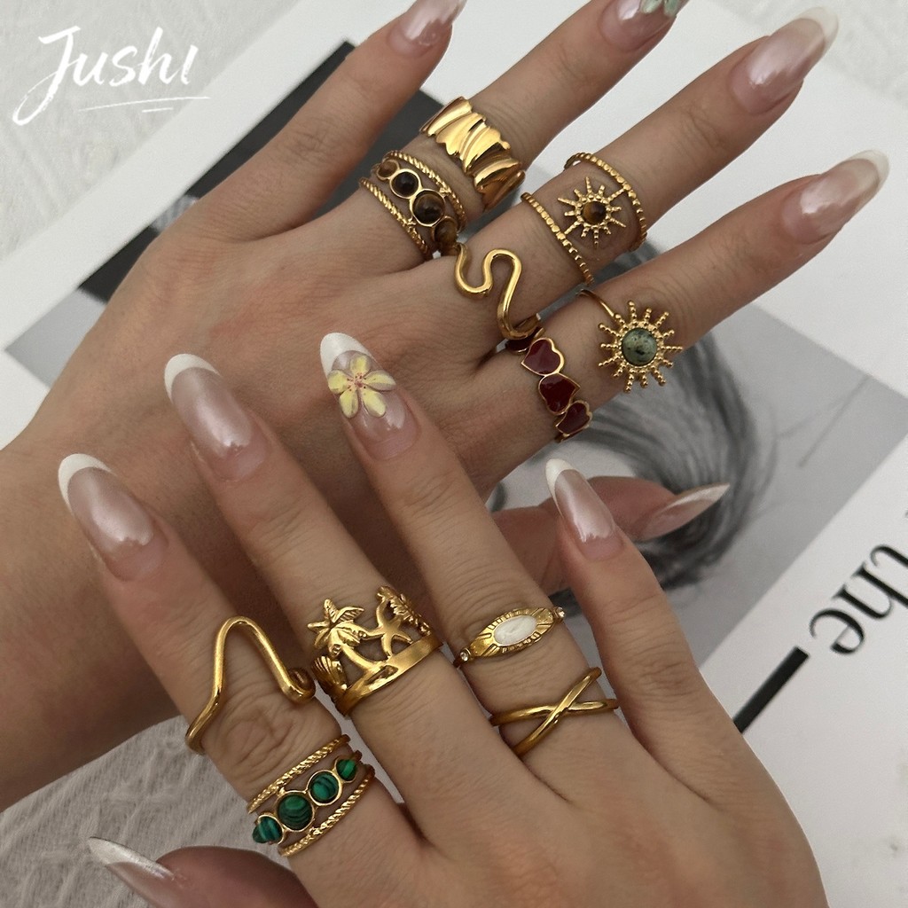 JUSHI ฤดูร้อน Sea ปลาดาว Shell Mermaid Mermaid Tail Fin สร้อยข้อมือสแตนเลสเครื่องประดับ Vintage Y2K Streetwear Party อุปกรณ์เสริมสําหรับสาววัยรุ่นของขวัญ