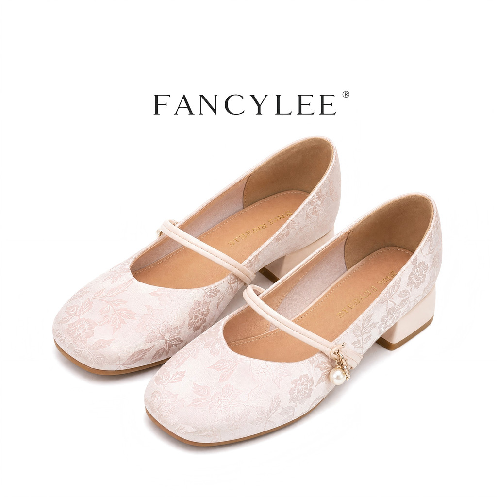 Fancylee รองเท้า Jacquard ลูกไม้ฝรั่งเศส - ส้นหนา