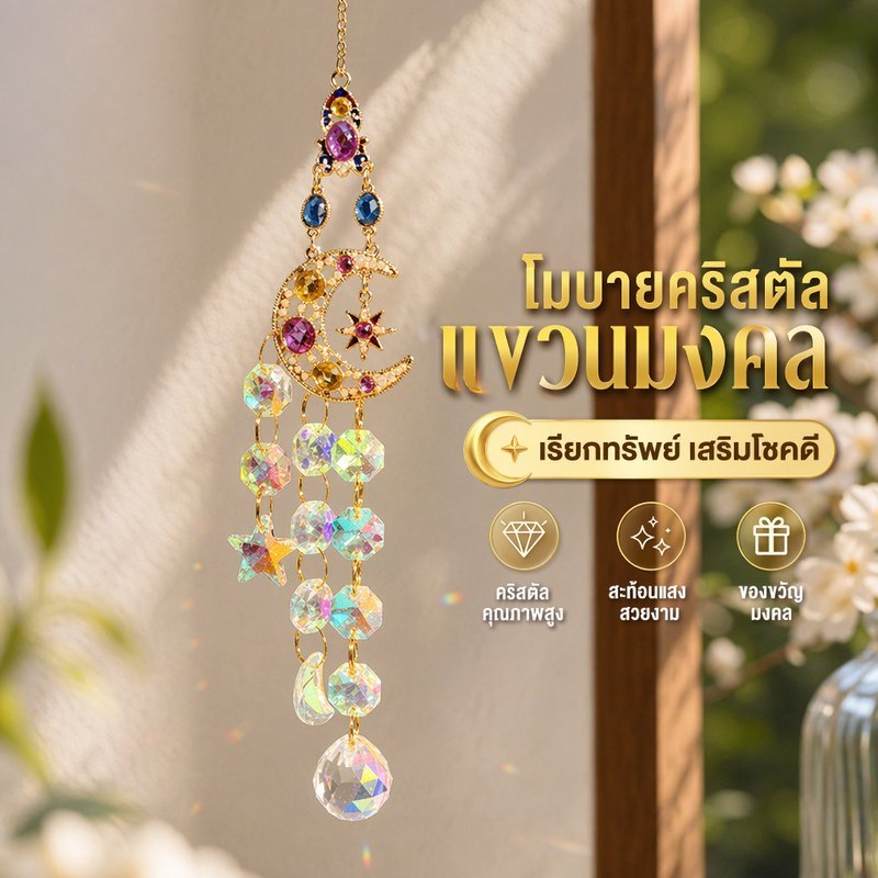 โมบายคริสตัล กระดิ่งลม ฮวงจุ้ย โมบายแขวน ตกแต่งบ้าน ระฆังมงคล เรียกทรัพย์ ของขวัญขึ้นบ้านใหม่