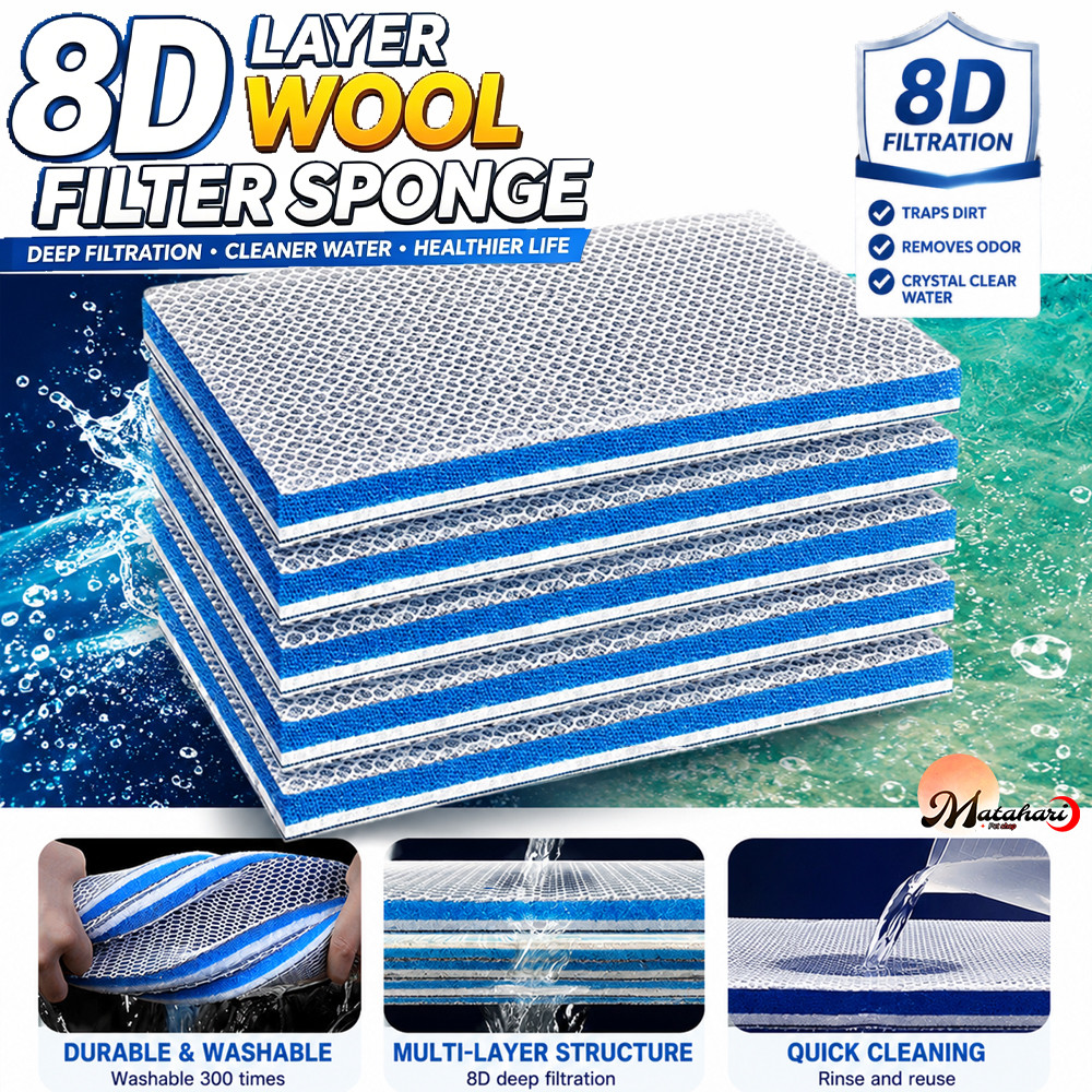 Aquarium 8D Filter ฟองน้ําขนสัตว์กาวฟรี Akuarium Span Filter 8 Lapis Span Filter