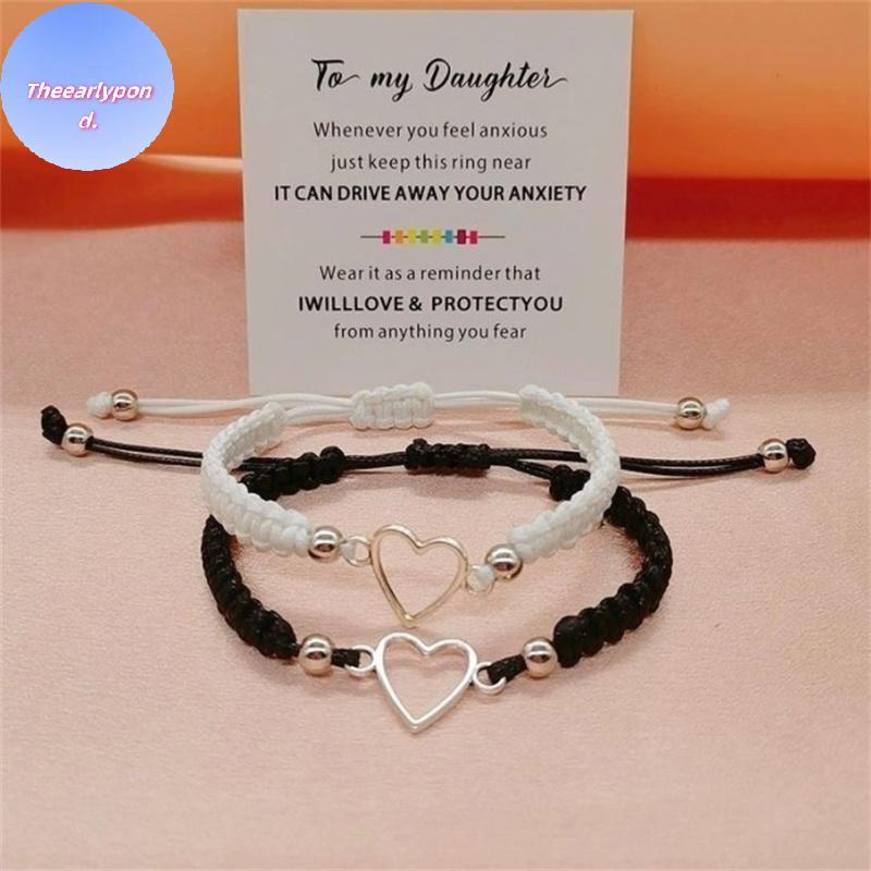 EARLYPTOND Love Heart สร้อยข้อมือคู่สําหรับคนรักผู้หญิงผู้ชาย Hand Crafted ปรับเชือกเพื่อน Relationship จับคู่สร้อยข้อมือเครื่องประดับของขวัญ TH
