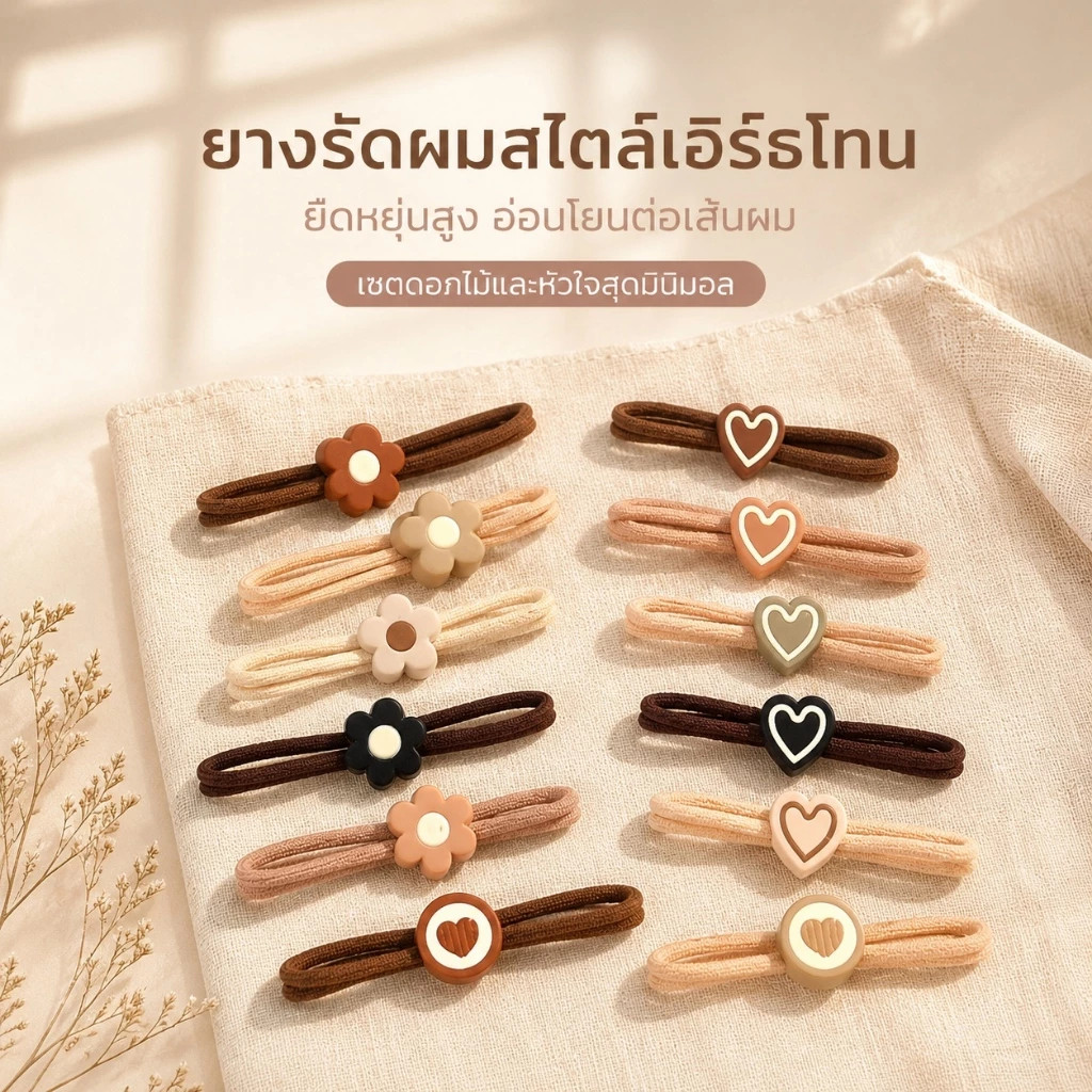 LoomLab ยางมัดผมสไตล์เกาหลี 5 ชิ้น แฮนด์เมด ยืดหยุ่นสูงสุด ทนทาน สีดำ สำหรับผมทุกประเภท พร้อมส่ง