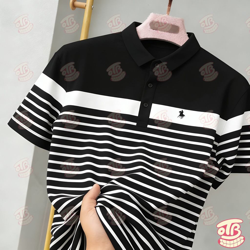OTB Polo Club Men Golf T เสื้อคอปกลาย Splicing คลาสสิก tshirt lelaki คอปก Mens สบาย Premium Simplici