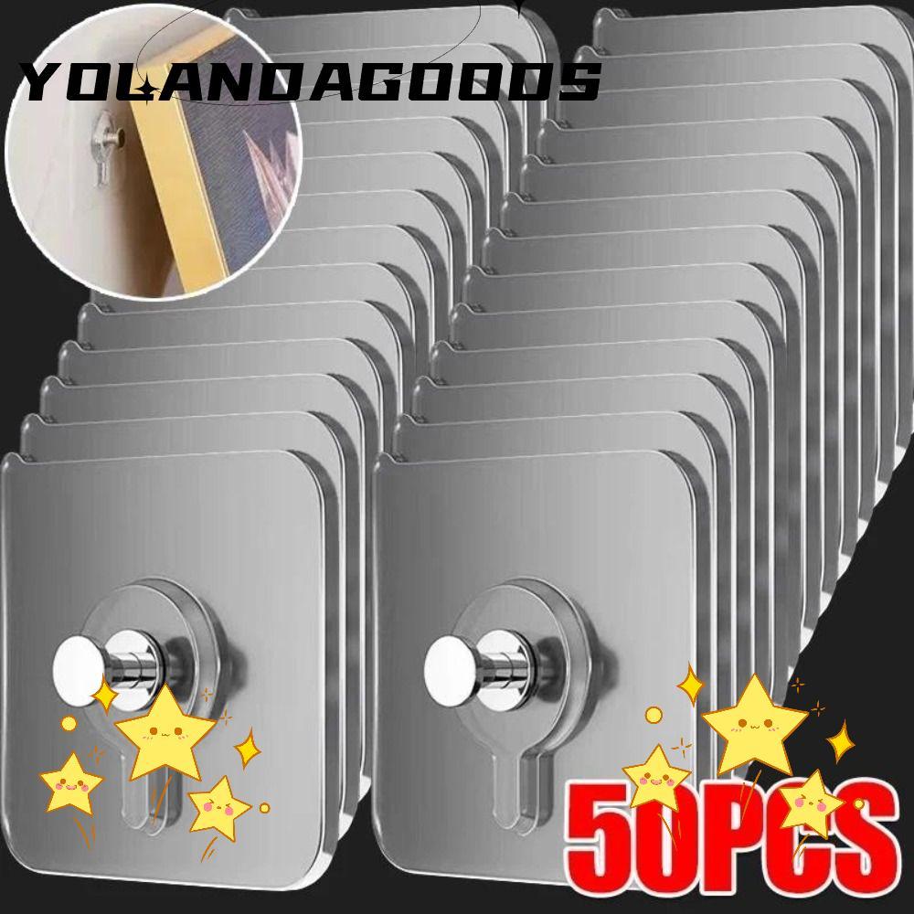 YOLA 10-50 ชิ้น Self-Adhesive Hook, Strong กาวโปร่งใสกรอบรูปตะขอ,แบบพกพาไม่มีการเจาะกันน้ําภาพแขวน Rack สําหรับนาฬิกากรอบรูป
