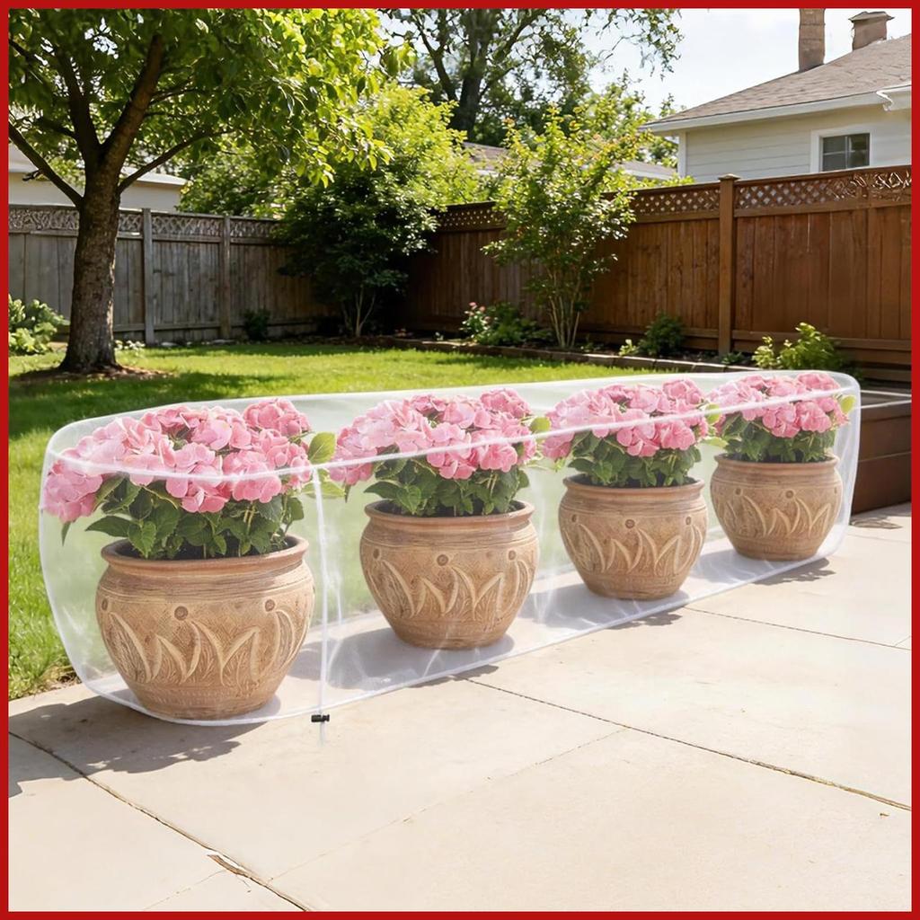 ฝาครอบสําหรับยกเตียงสวน 2x4FT ปรับ Drawstring Gnat ควบคุมตาข่าย 24 คลิปและ 60 แท็ก Garden Bed poster