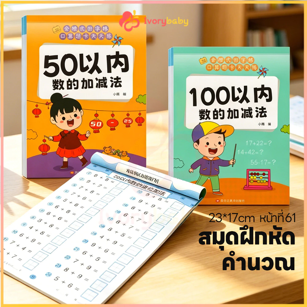 IVORYBABY สมุดหัดบวกลบ สมุดฝึกคิดเลข 10/20/50/100 สมุดบวกลบเลข คิดเลขไว สมุดฝึกคำนวณเด็กประถม