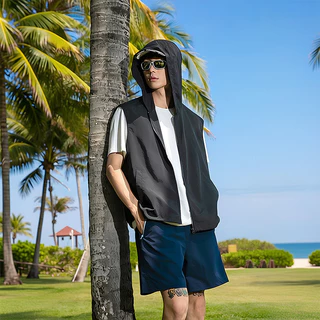 REYE เสื้อกั๊กสายแคมป์ มีฮู้ด ลุคมินิมอล แมทช์ง่าย เสื้อผ้าผู้ชาย