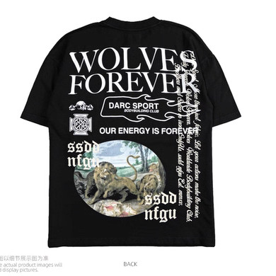 Wolves Head American Fitness ยี่ห้อลูกเรือคอ T เสื้อผู้ชาย 200G Heavyweight Cotton Oversize พิมพ์สบา