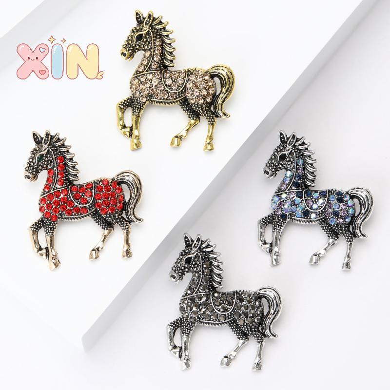 ^N^ Vintage Court สไตล์เคลือบ Galid War Horse เข็มกลัด Pins สําหรับผู้หญิงเสื้อผ้าอุปกรณ์เสริมผู้ชายแฟชั่นสูท Lapel Corsage