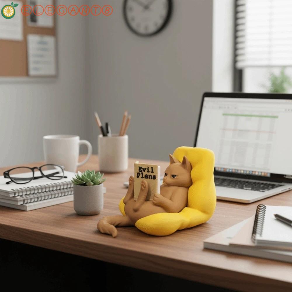 AELEGANT รูปปั้นแมว, Bookend 3D พิมพ์อ่านตุ๊กตาแมว,น่ารักตลกตกแต่งบ้าน Lazy Cat Pose รูปปั้นโต๊ะตกแต่ง