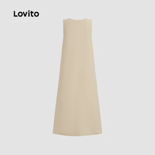 Lovito ชุดเดรสแฟชั่นแคชชวลแบบมีปุ่มสำหรับฤดูใบไม้ผลิ/ฤดูร้อน สีครีมอ่อน สำหรับผู้หญิง เกาหลี อินเทรนด์ L159AD070
