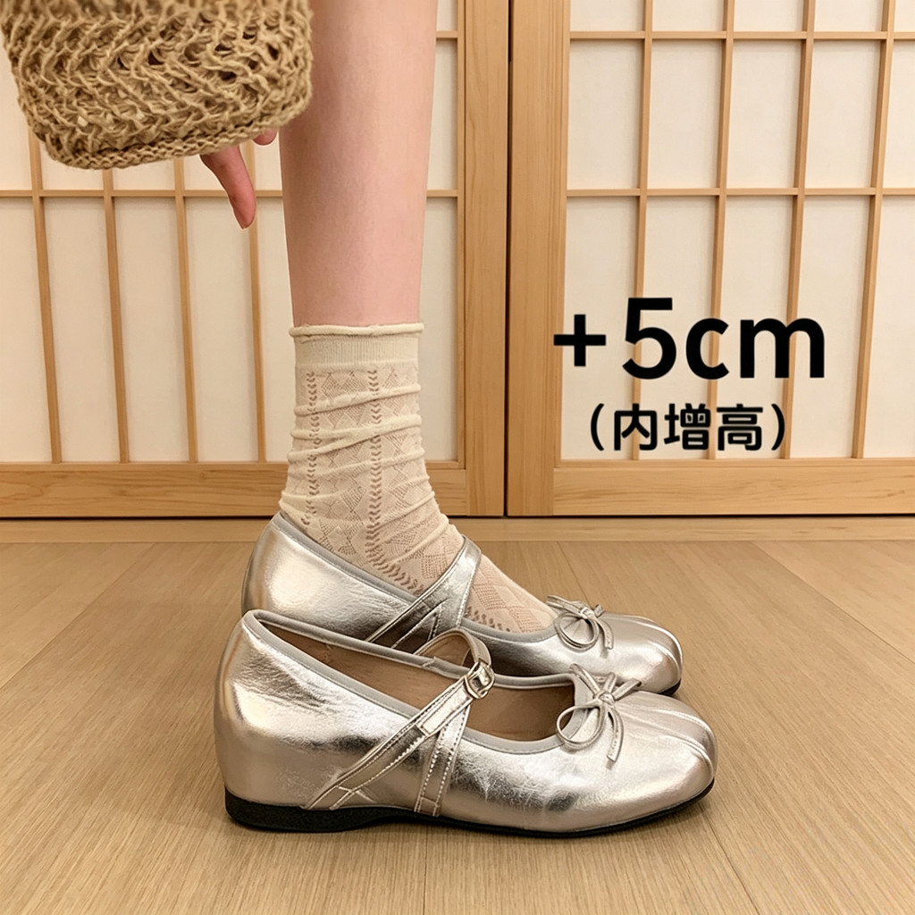 marry jane shoes mary jane shoes รองเท้า marry jane 2026 Silver Mary รองเท้าผู้หญิงขนาดเล็ก 5 ซม.ด้า