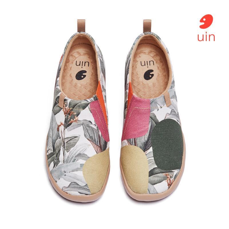 UIN ผู้หญิงน้ำหนักเบารองเท้าแตะรองเท้าผ้าใบสำหรับเดินลำลองดอกไม้ทาสีรองเท้าเดินทางป่า