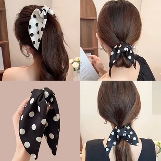 สีดําสีขาวลายจุด Bowknot หางม้าสูง Claw กิ๊บติดผม Grips Headwear เครื่องประดับผมสําหรับผู้หญิง