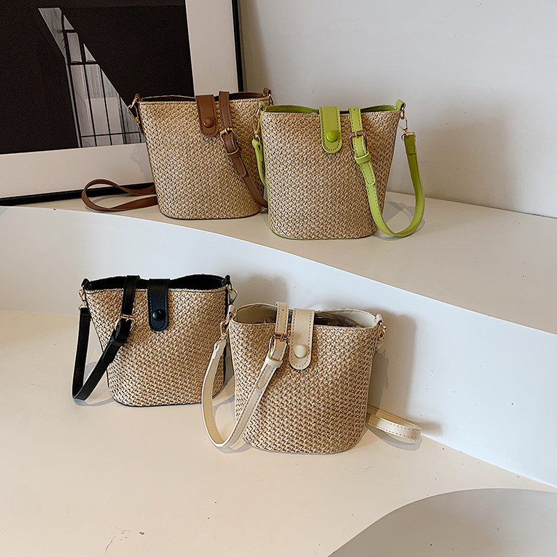 Straw Bucket Messenger Bag Travel Beach Leisure Shoulder Bag